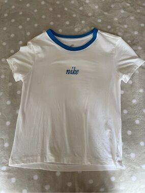 Nike White Short Sleeve Tee with Blue Trim and Logo